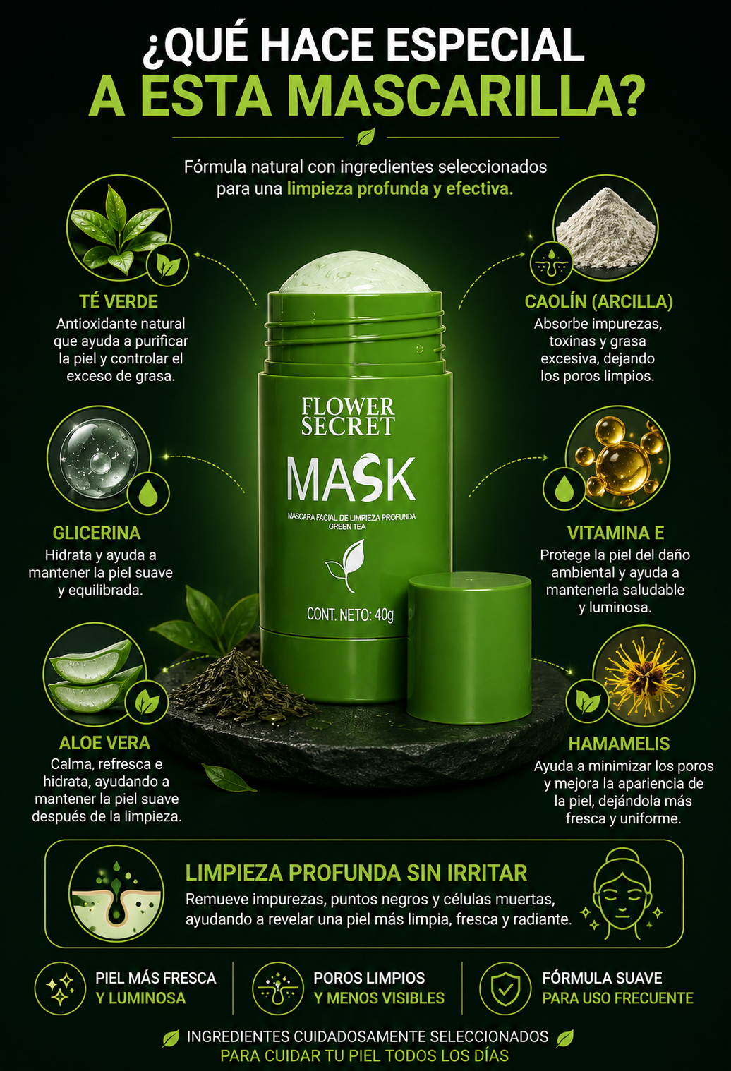 Mascarilla Natural Limpiadora te verde